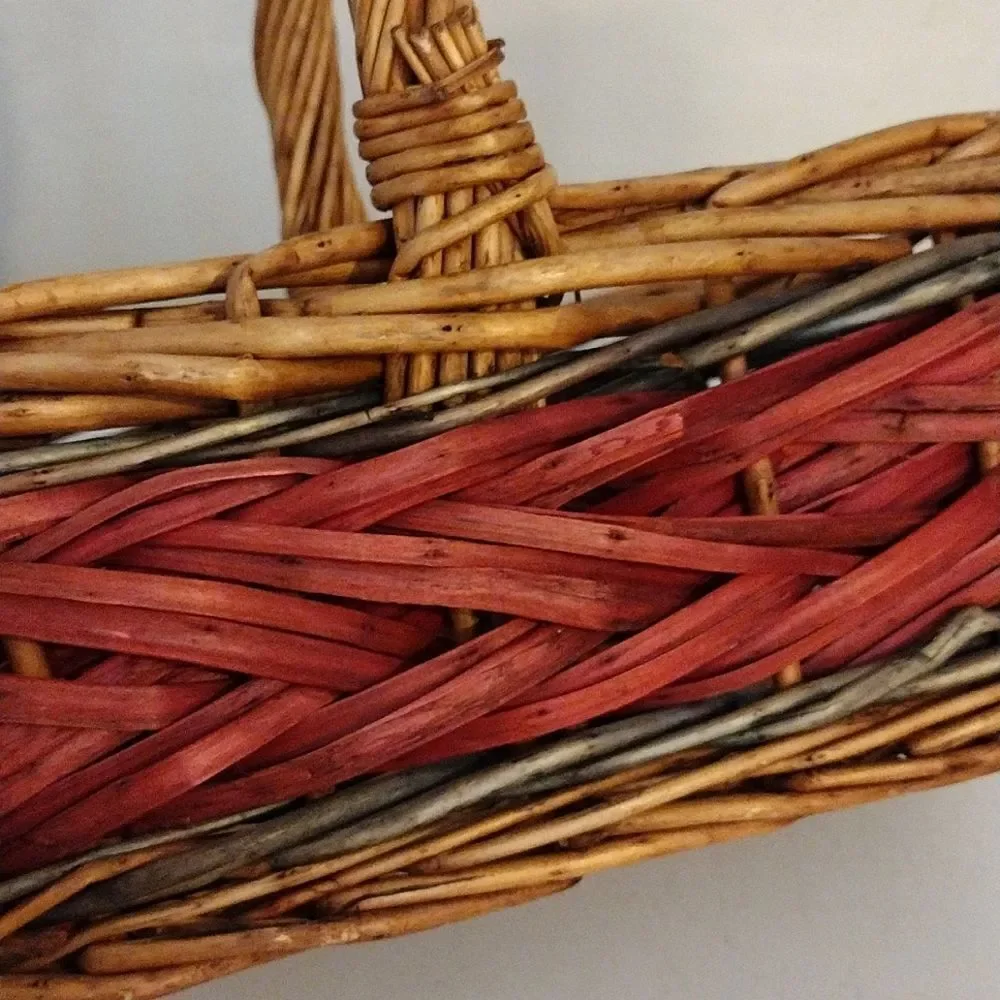 Vintage Brown Red Large Rustic Rectangle Harvest Woven Wicker Basket